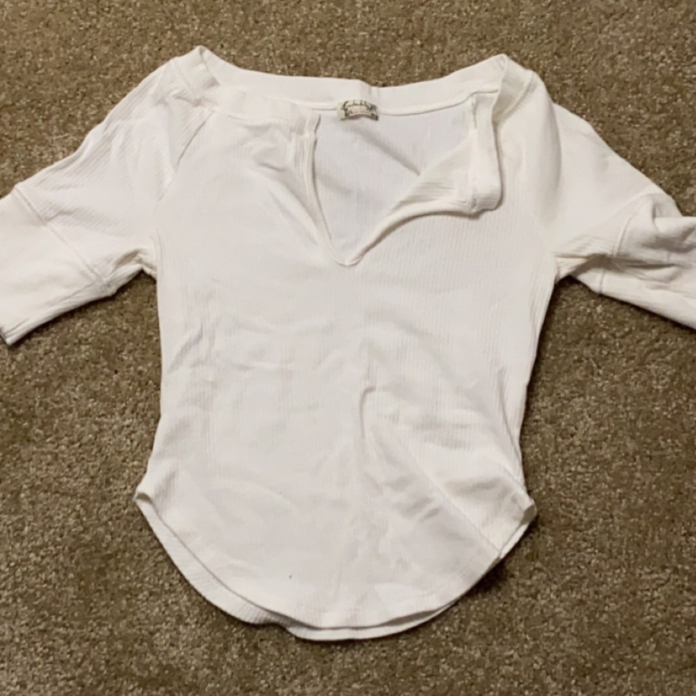 White. Square neckline. V neck